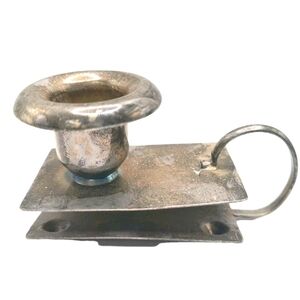 Antique Silver Plate Candle Holder Chamberstick With Matchbook Holder Brass
